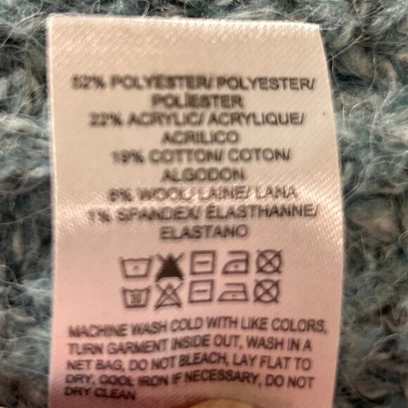 Lucky Brand SZ M Pale Aqua Wool Blend chunky crop cardigan Preppy Academia - Picture 8 of 8